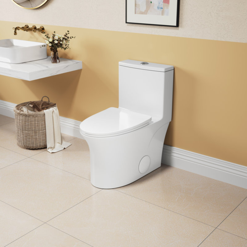 Glossy White Ceramic Elongated Dual Flush One-Piece Toilet