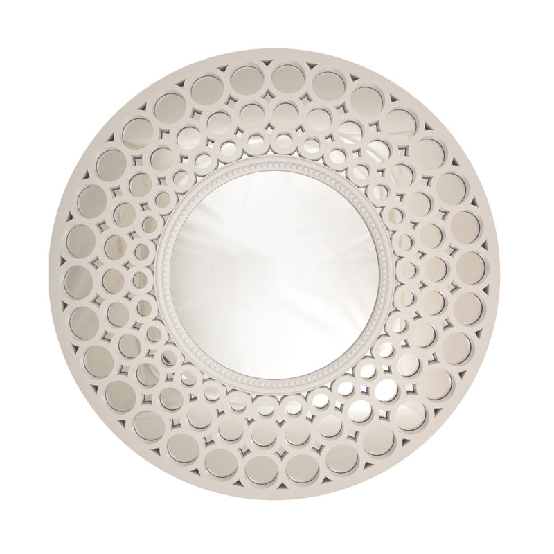 Cascading Pearl Orbs 24.75" White Round Wall Mirror