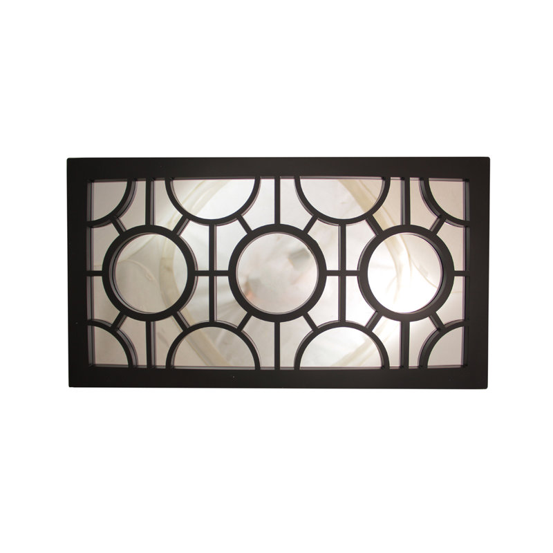 Geometric Lattice Overlay 25.5" Black Rectangular Wall Mirror