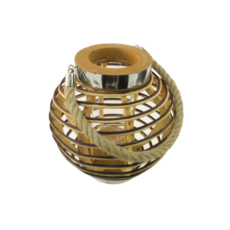 Winter Elegance 9.5" Glass Hurricane Candle Lantern with Jute Handle