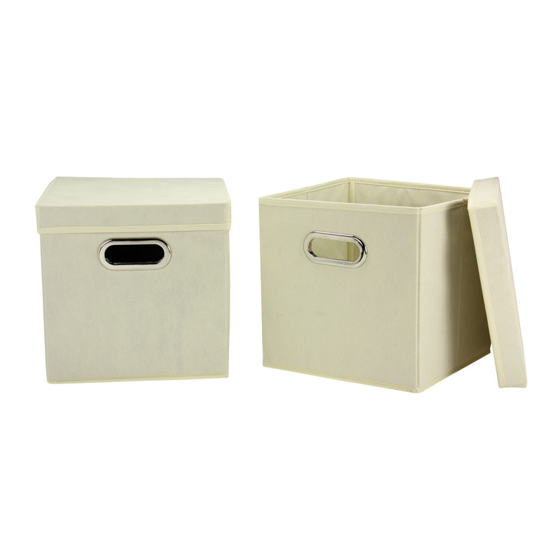 Natural Fabric Collapsible Lidded Storage Cube 2-Pack