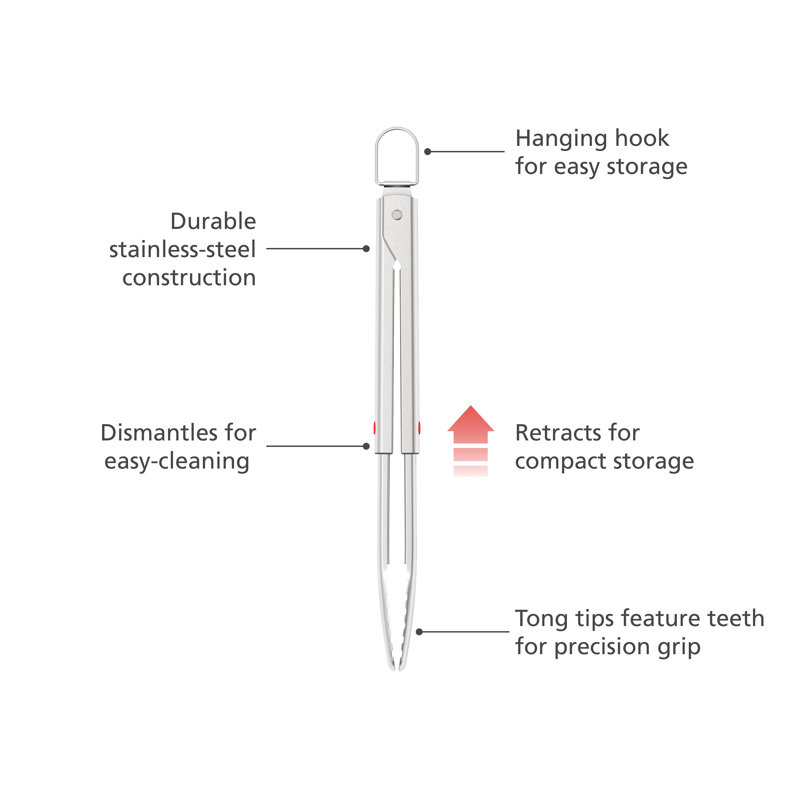Stainless Steel BBQ Tongs with Retractable Head