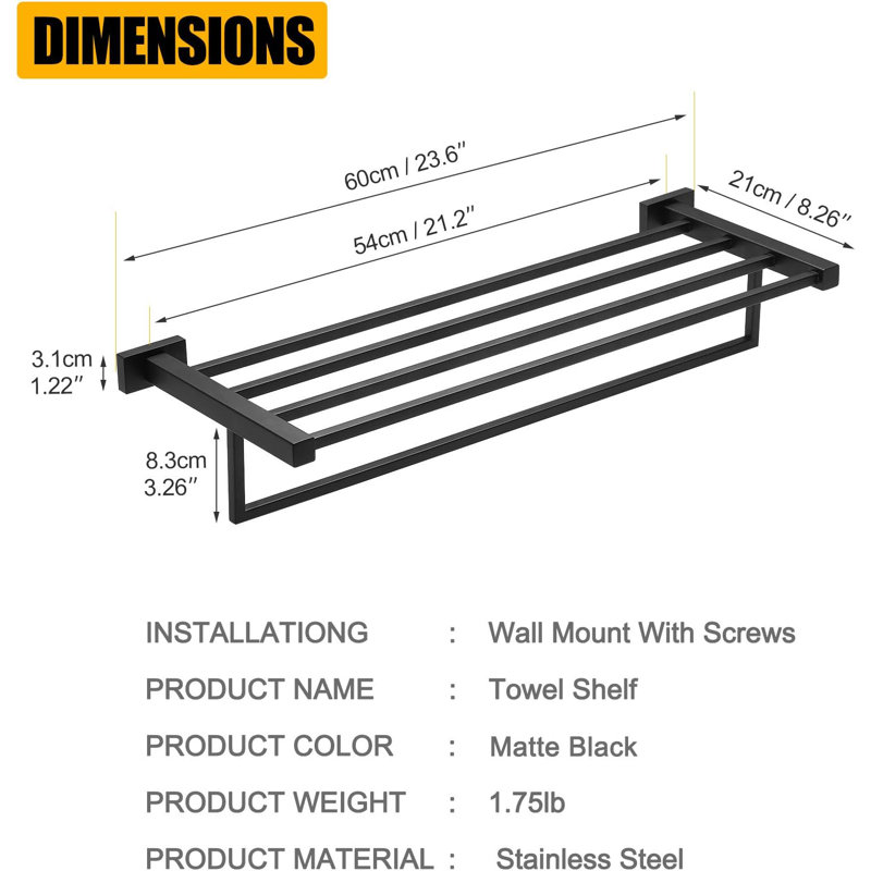 Matte Black Steel Wall Mounted Double Towel Rack