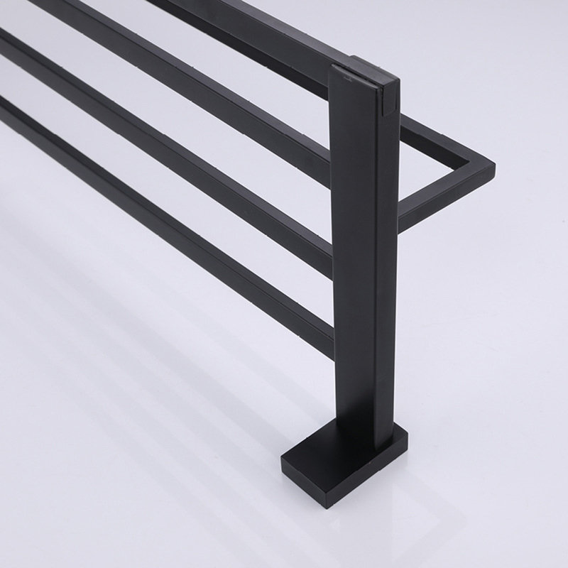 Matte Black Steel Wall Mounted Double Towel Rack