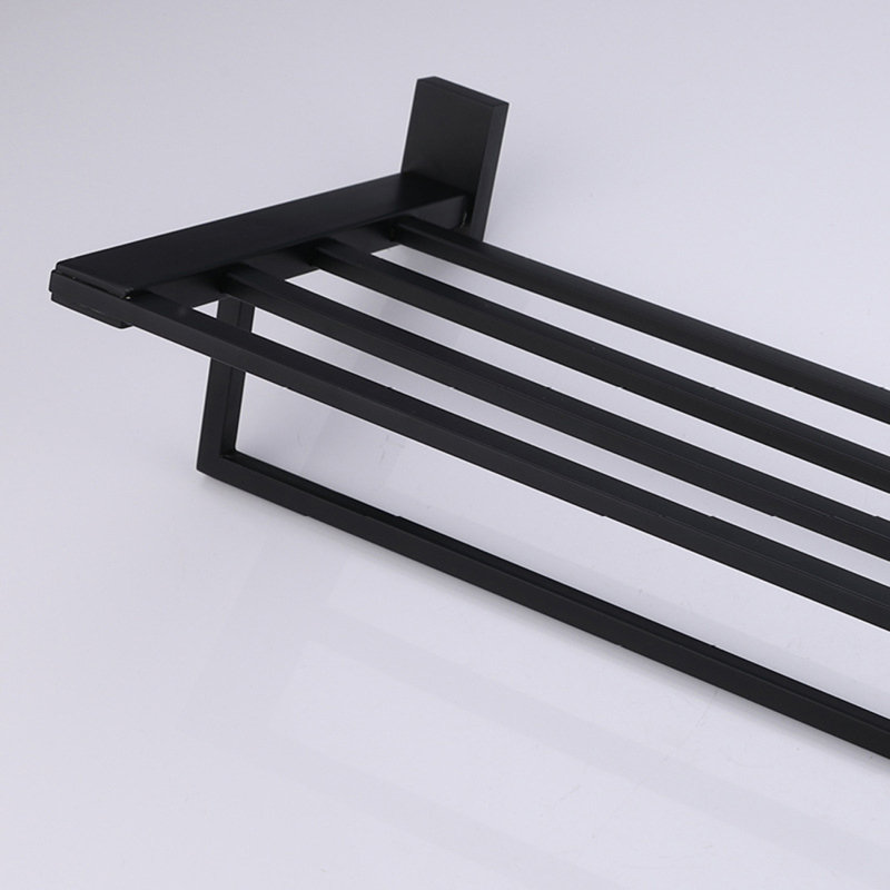Matte Black Steel Wall Mounted Double Towel Rack