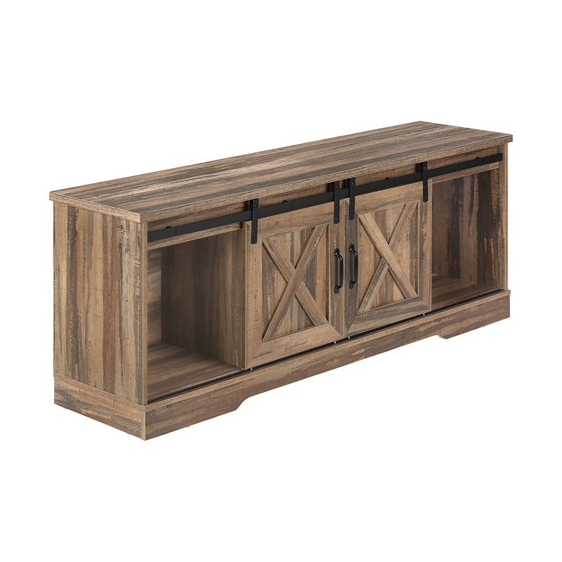 Brown Reclaimed Wood TV Stand with Sliding Doors