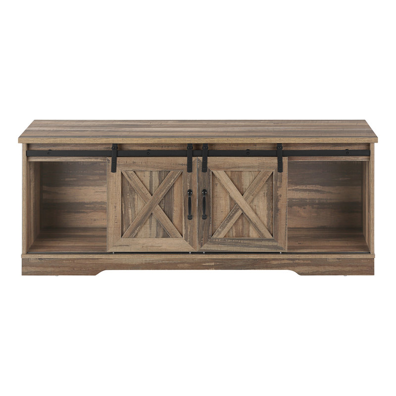 Brown Reclaimed Wood TV Stand with Sliding Doors