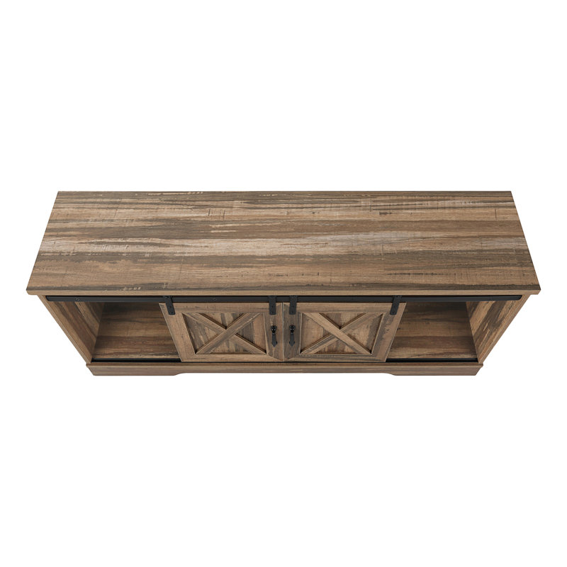 Brown Reclaimed Wood TV Stand with Sliding Doors