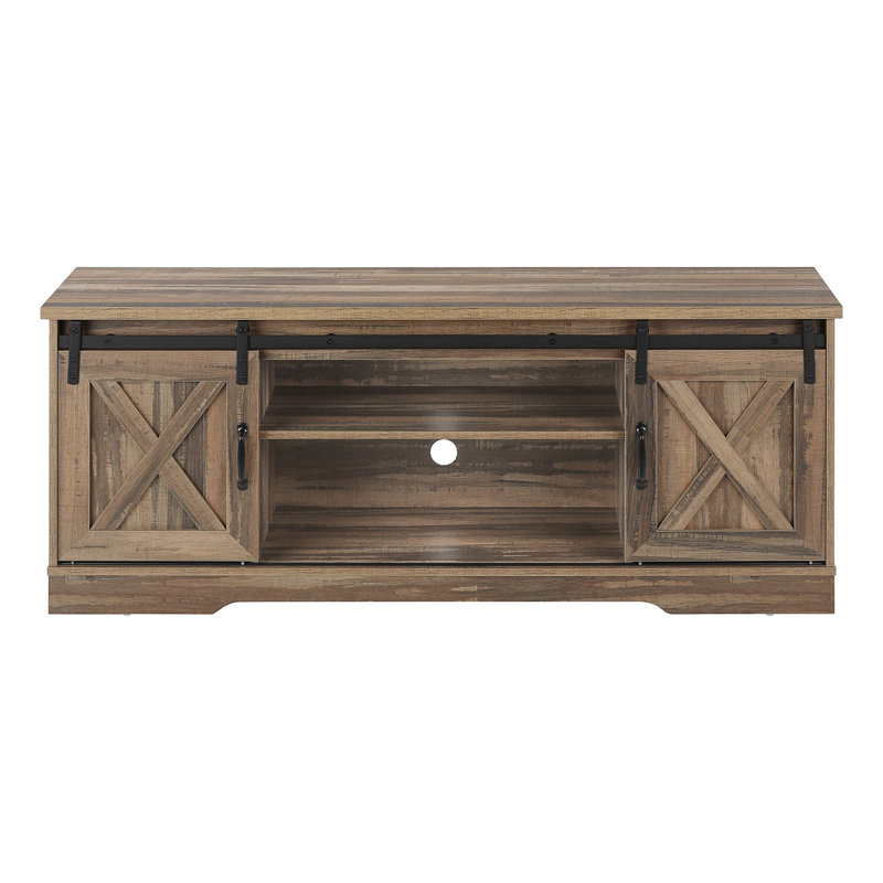 Brown Reclaimed Wood TV Stand with Sliding Doors