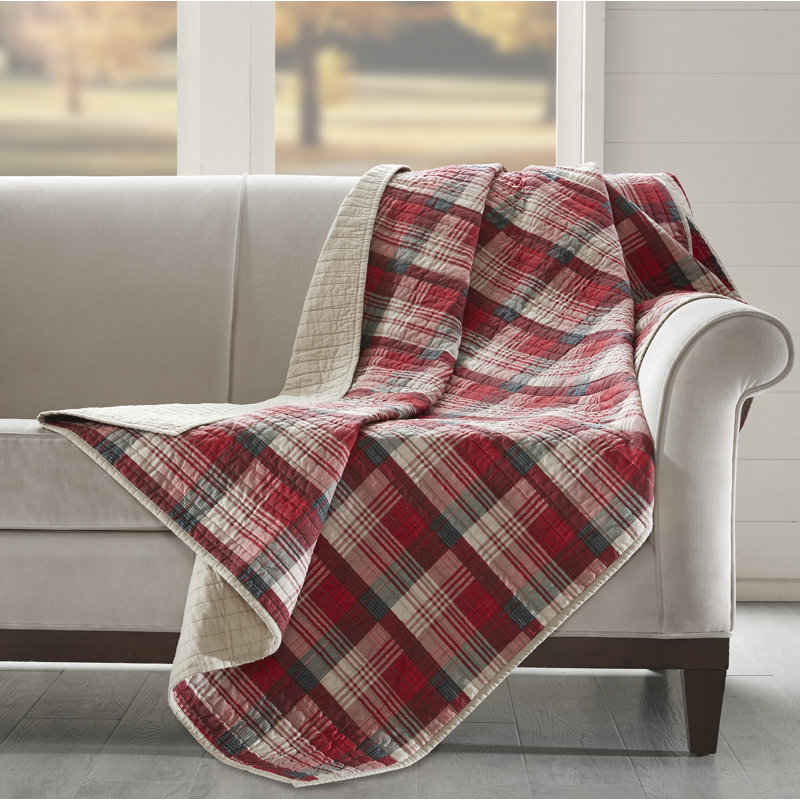 Tasha Red and Tan Plaid Reversible Cotton Throw