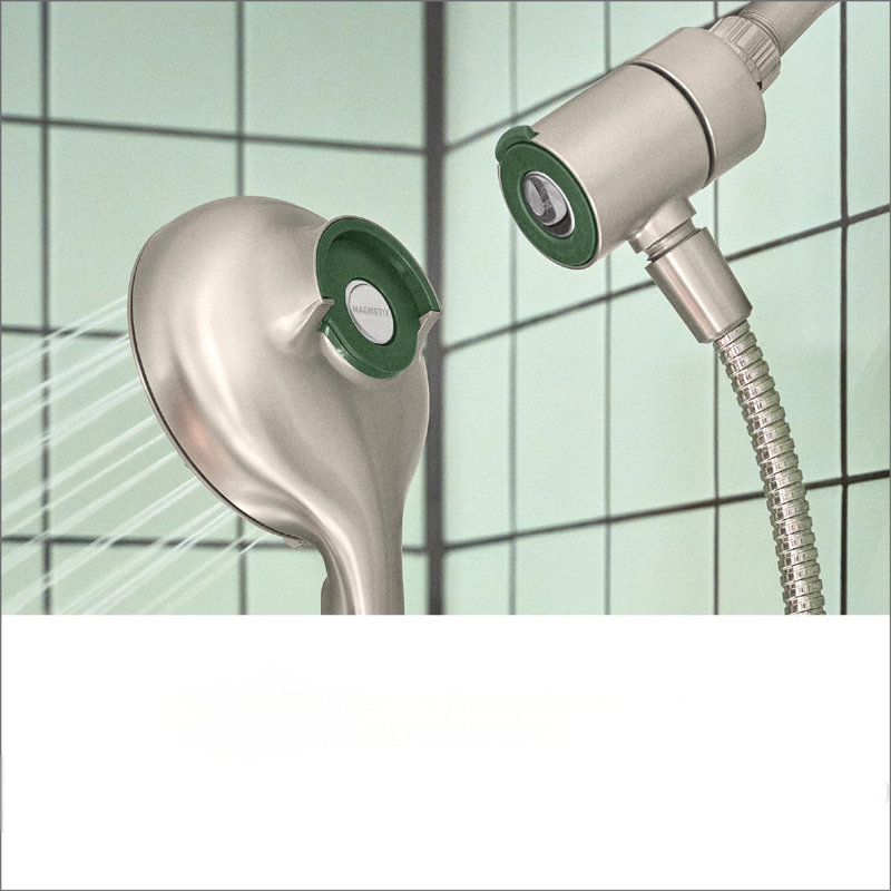 Brushed Nickel 6-Setting Handheld Rain Showerhead with Magnetic Dock