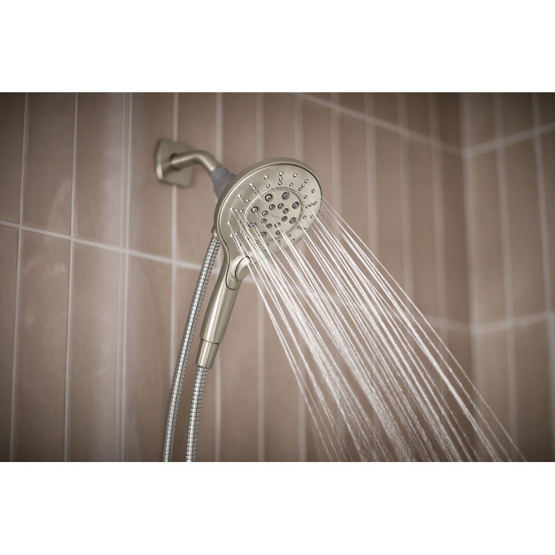 Brushed Nickel 6-Setting Handheld Rain Showerhead with Magnetic Dock
