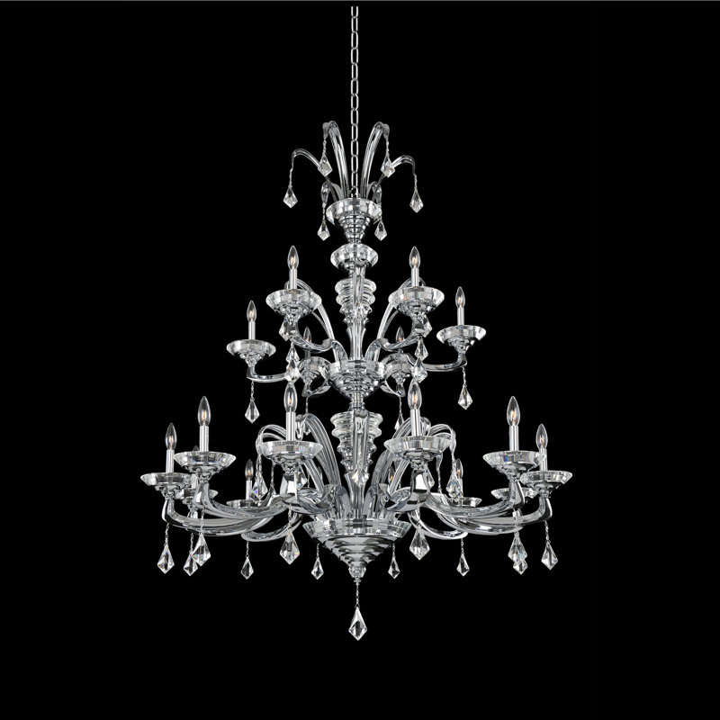 Elegant Chrome and Crystal 15-Light Tiered Chandelier