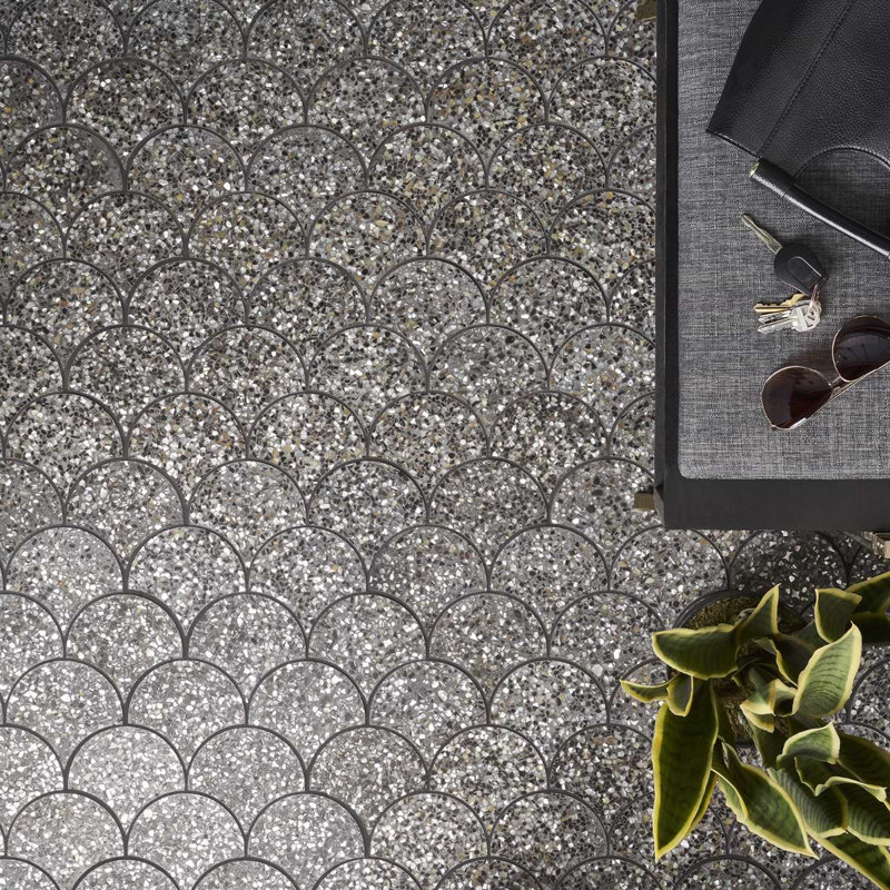 Gray Iridescent Polished Mosaic Fish Scale Tile