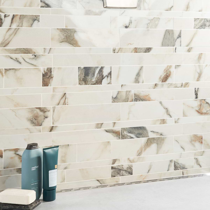 Calacatta Rustico Polished Porcelain Marble Look Mosaic Tile