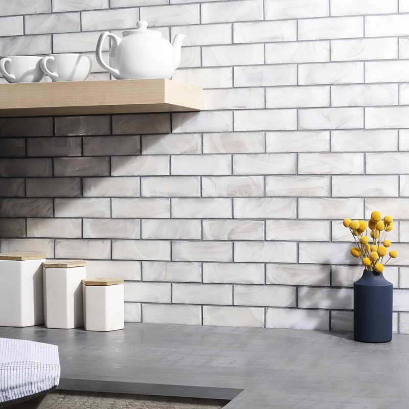 Pearly White Iridescent Glass Subway Mosaic Wall Tile