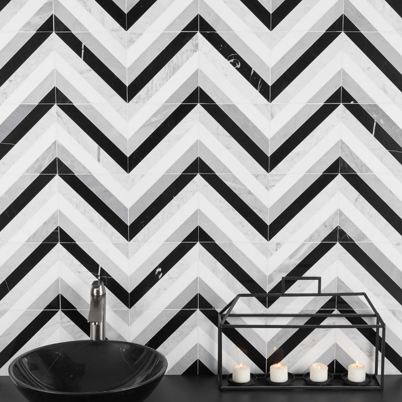 Chelsea 8" x 8" Black and Gray Marble Mosaic Tile
