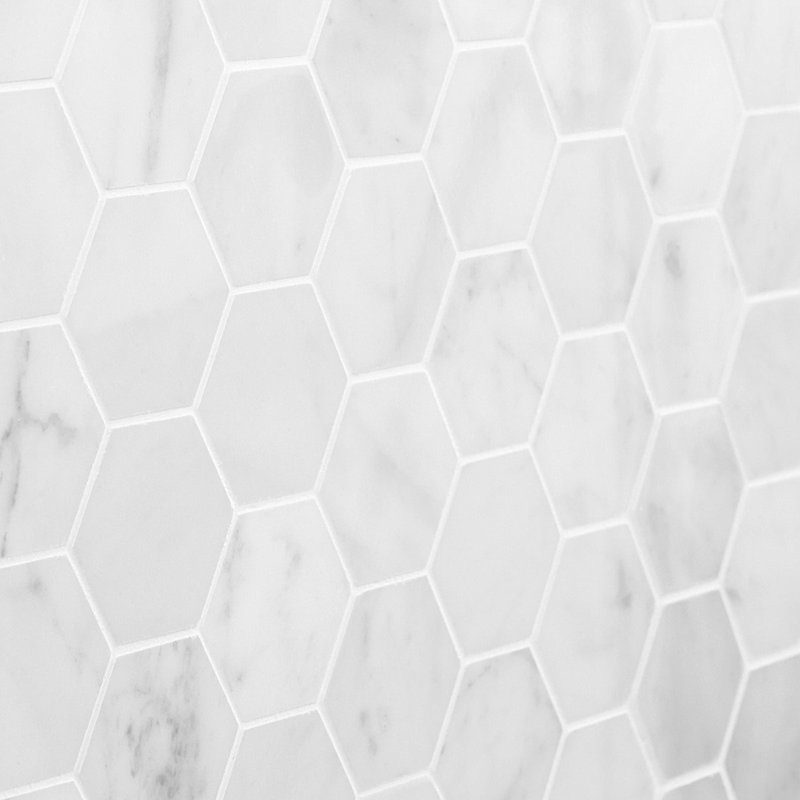 White Carrara 2" Hexagon Polished Marble Mosaic Tile