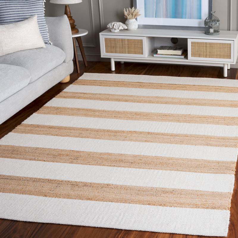 Handmade Ivory Stripe Wool Square Area Rug, 6'
