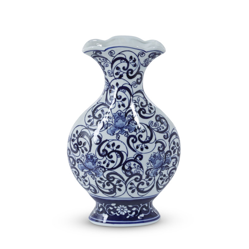 Large Blue and White Porcelain Floral Table Vase