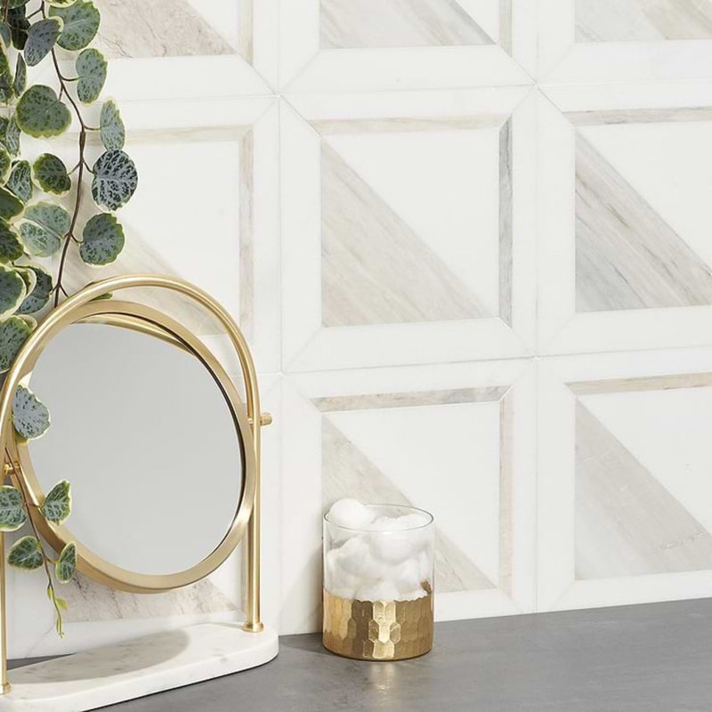 Beige and Cream 8.5" Porcelain Mosaic Tile with Marble Look
