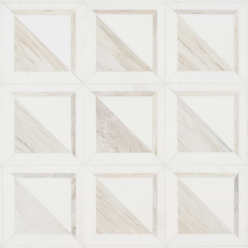 Beige and Cream 8.5" Porcelain Mosaic Tile with Marble Look