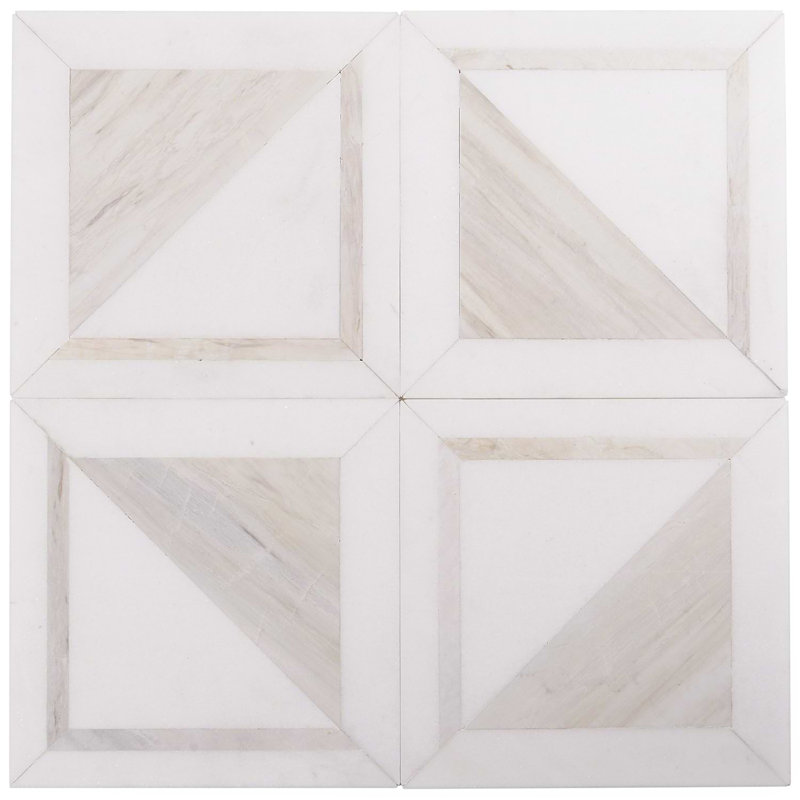 Beige and Cream 8.5" Porcelain Mosaic Tile with Marble Look