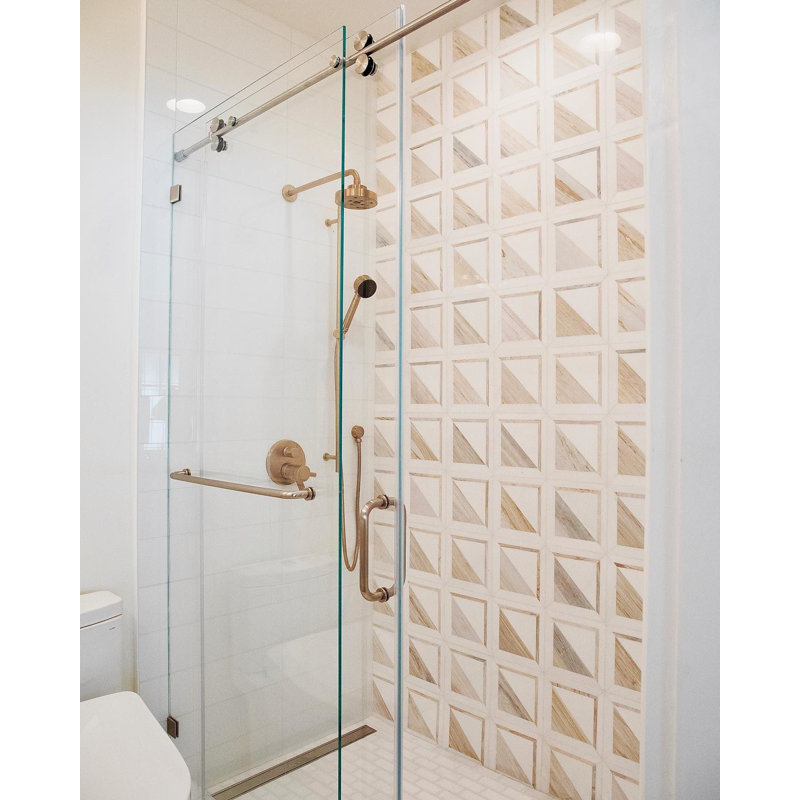 Beige and Cream 8.5" Porcelain Mosaic Tile with Marble Look