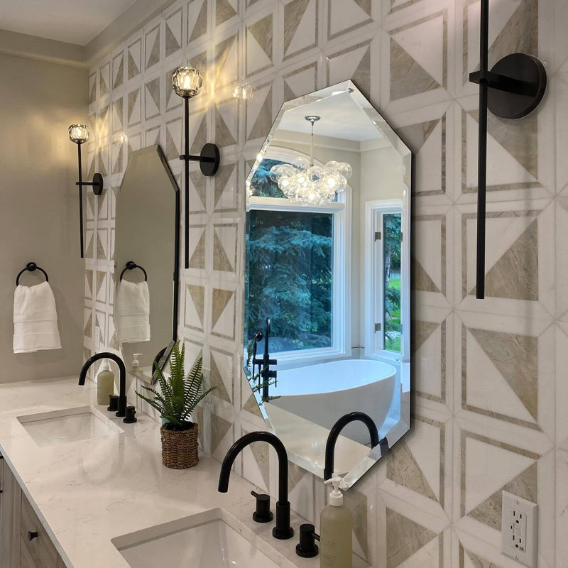 Beige and Cream 8.5" Porcelain Mosaic Tile with Marble Look