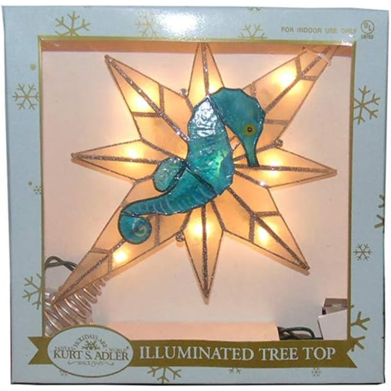 Blue and White Metal Seahorse Bethlehem Star Tree Topper