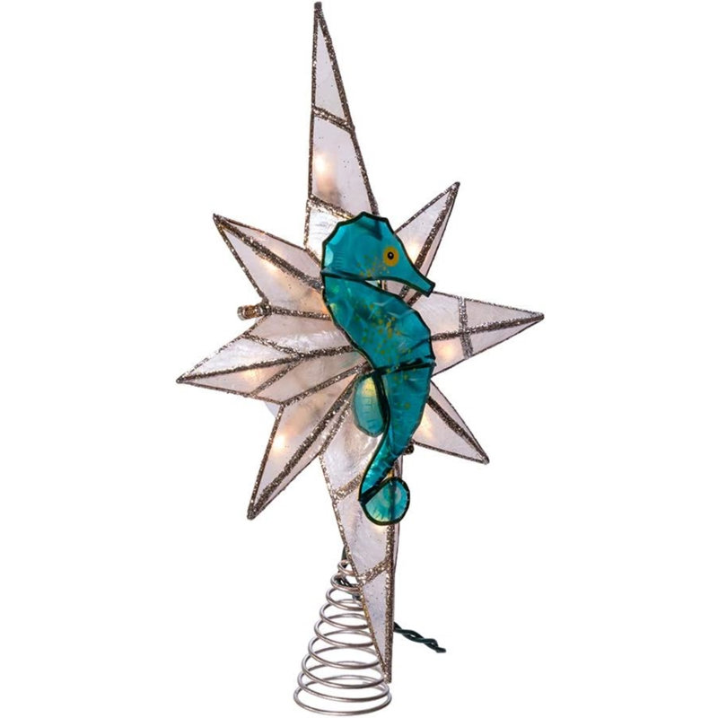 Blue and White Metal Seahorse Bethlehem Star Tree Topper