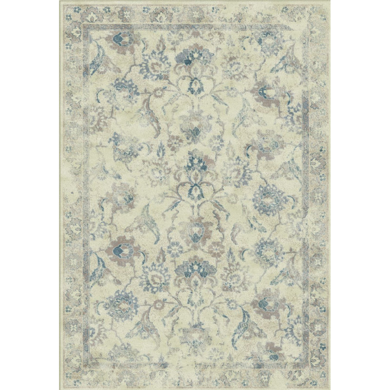 Stone Blue Transitional 5' x 7' Washable Wool-Blend Area Rug