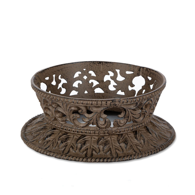 Cream Ceramic 12-Inch Bowl with Acanthus Leaf Metal Base