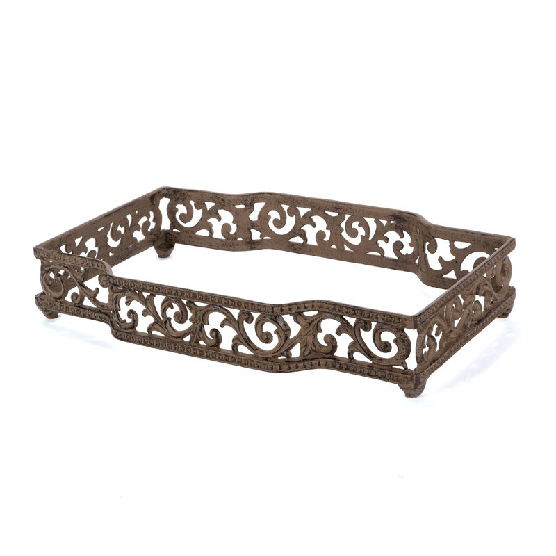 Acanthus Leaf Cream Ceramic 3-Part Rectangular Server with Metal Base