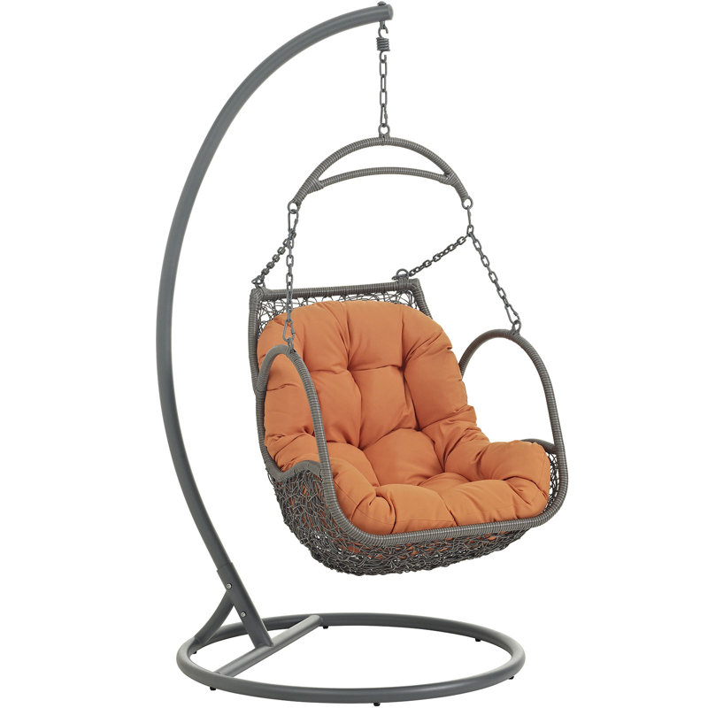 Arbor Orange Rattan Outdoor Hanging Swing Chair with Cushion