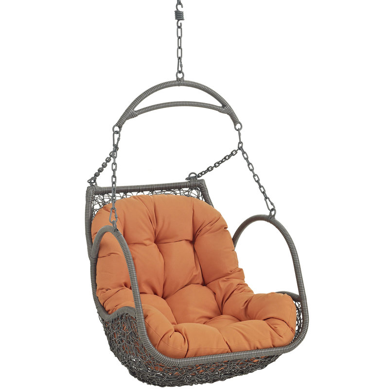 Arbor Orange Rattan Outdoor Hanging Swing Chair with Cushion