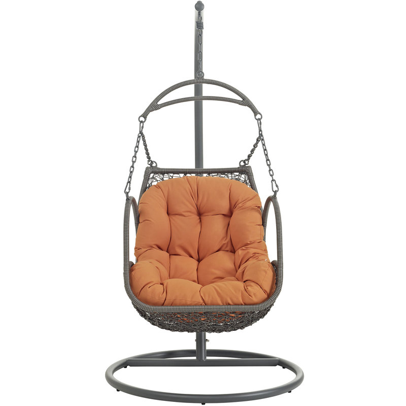 Arbor Orange Rattan Outdoor Hanging Swing Chair with Cushion