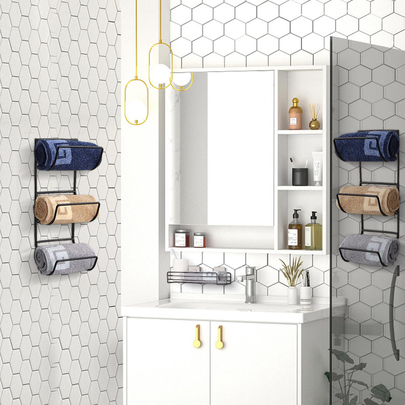 Matte Black Wall-Mounted 3-Tier Towel Rack Set with Storage Basket