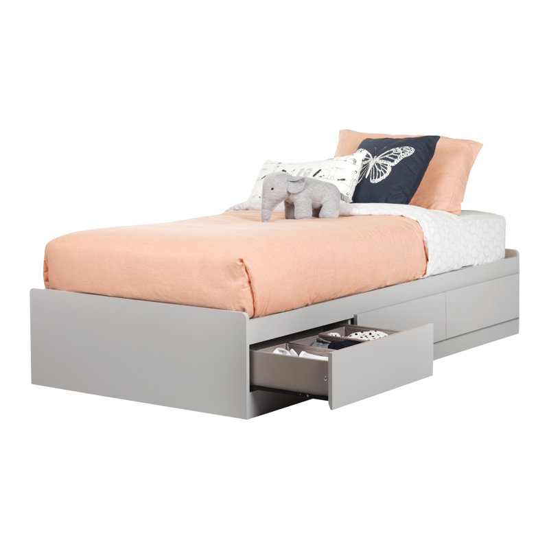 Soft Gray Twin Mates Bed with 3 Storage Drawers and Wood Frame
