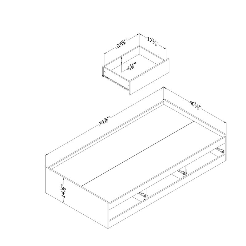 Soft Gray Twin Mates Bed with 3 Storage Drawers and Wood Frame