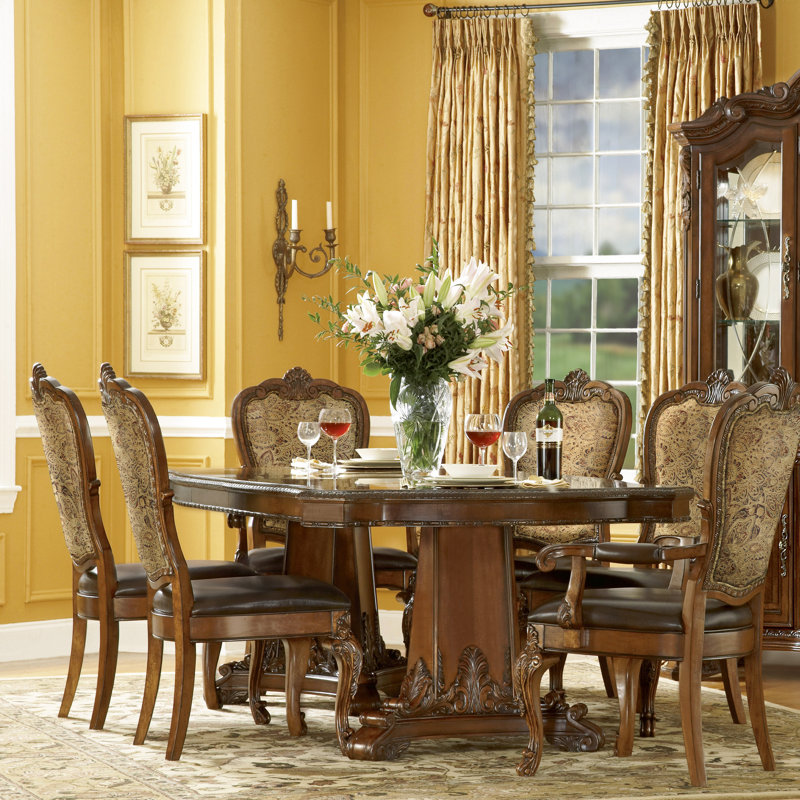 Old World Extendable Cherry Dining Table with Carved Pedestal Base