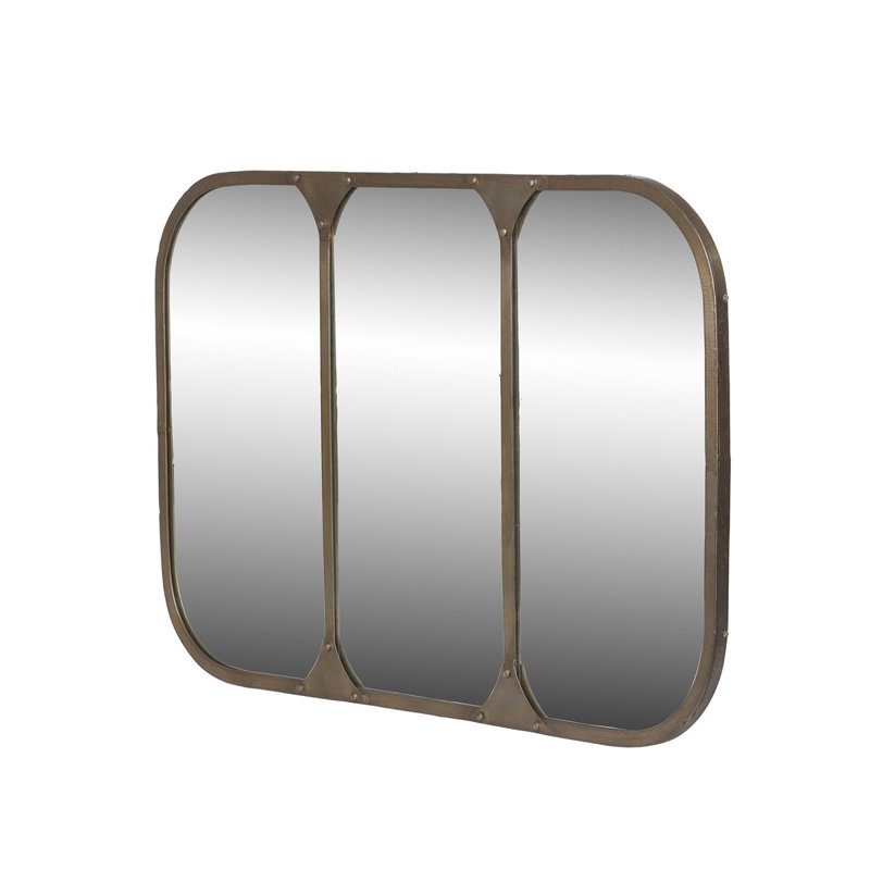 Brown Metal Framed Horizontal and Vertical Wall Mirror