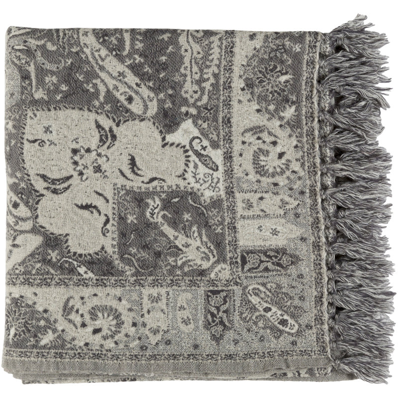 Indira Charcoal and Gray Wool Throw Blanket - 60" x 50"