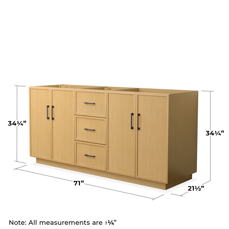 Elan 71" Light Oak Freestanding Double Vanity with Matte Black Hardware