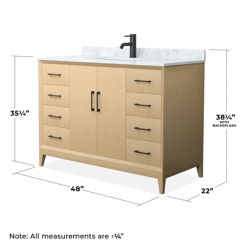 Janna 48" White Oak Freestanding Single Vanity with Marble Top and Matte Black Hardware