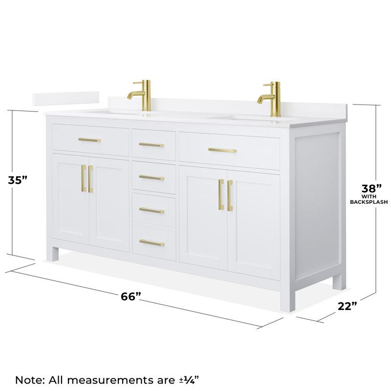 White Double Freestanding Bathroom Vanity with Gold Hardware and Quartz Top