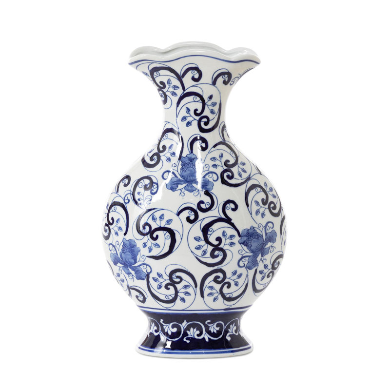 Large Blue and White Porcelain Floral Table Vase