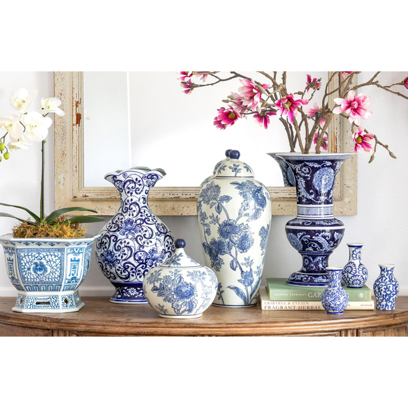 Large Blue and White Porcelain Floral Table Vase