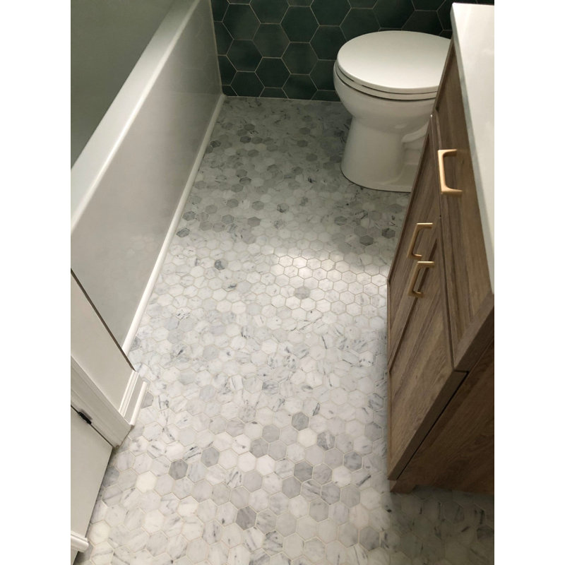 White Carrara 2" Hexagon Polished Marble Mosaic Tile