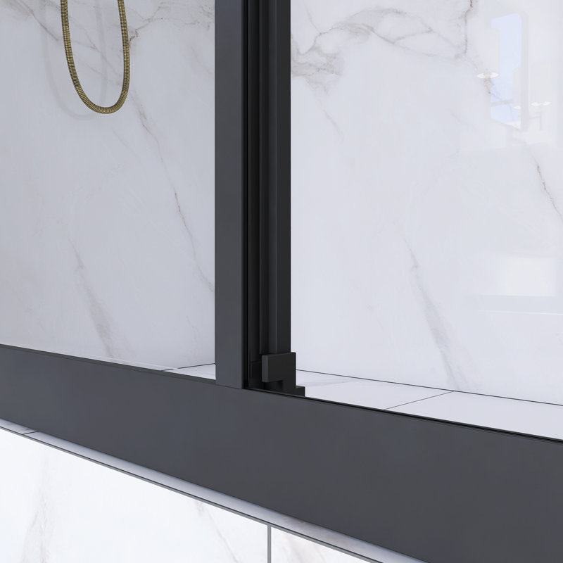 54" x 70" Matte Black Sliding Semi-Frameless Shower Door